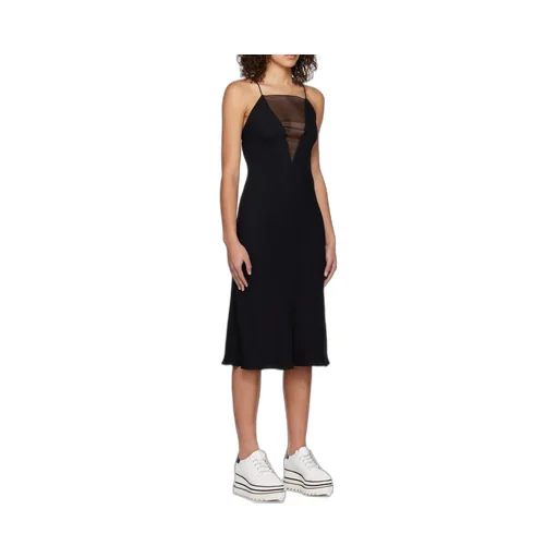 V Mesh Compact Crepe Slip Dress