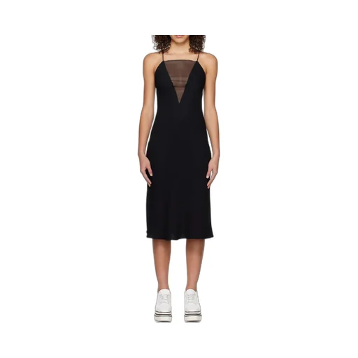 V Mesh Compact Crepe Slip Dress