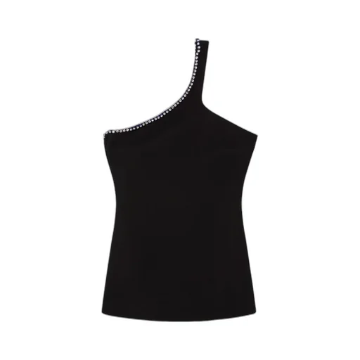 Crystal-Trim One-Shoulder Top