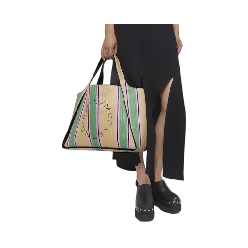 Striped Logo Embellished Tote Bag