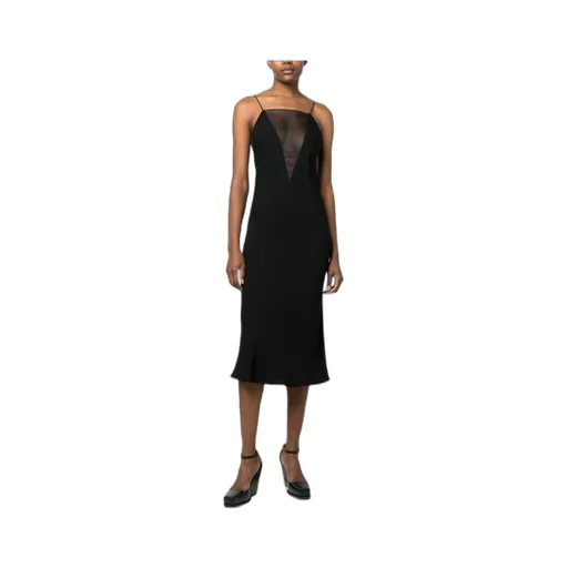 V Mesh Compact Crepe Slip Dress