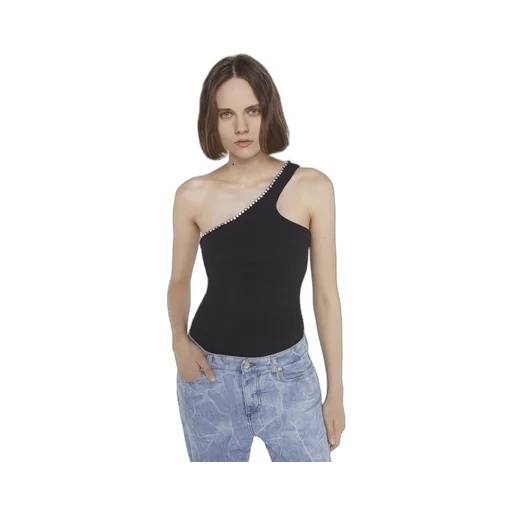 Crystal-Trim One-Shoulder Top