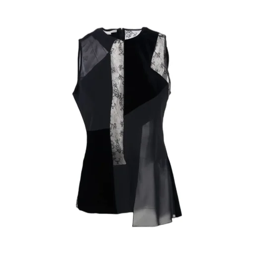 Lace Stitched Velvet Sleeveless Blouse