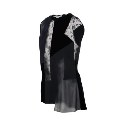 Lace Stitched Velvet Sleeveless Blouse