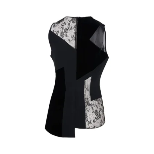 Lace Stitched Velvet Sleeveless Blouse
