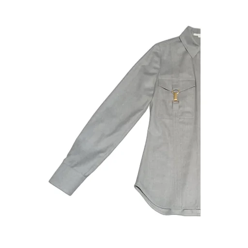 Clasp-Embellished Curved Hem Shirt