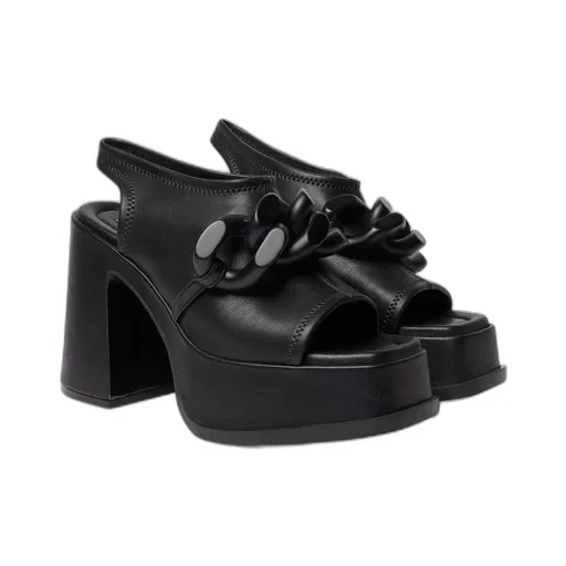 Chain-Linked Slip-On Heeled Sandals