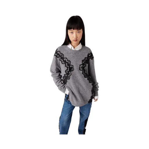 Lace-Detailed Knitted Sweater