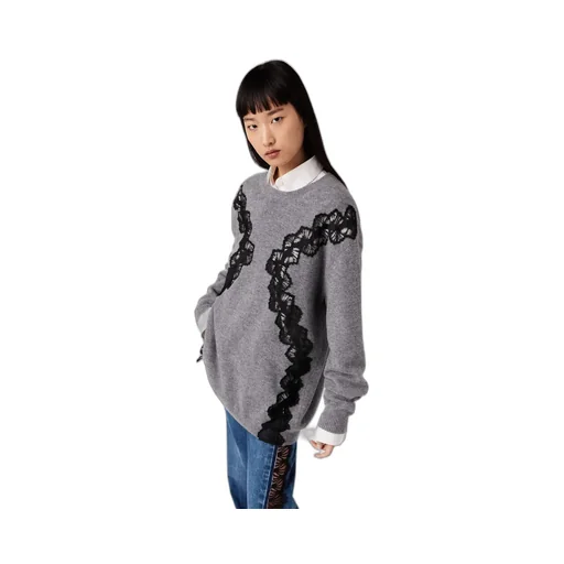 Lace-Detailed Knitted Sweater