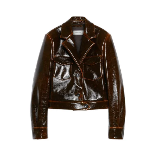 Short Patent Leather Wool Jacket