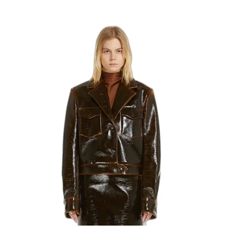 Short Patent Leather Wool Jacket