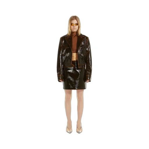 Short Patent Leather Wool Jacket