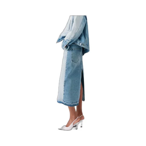 Contrast Panel Denim Skirt