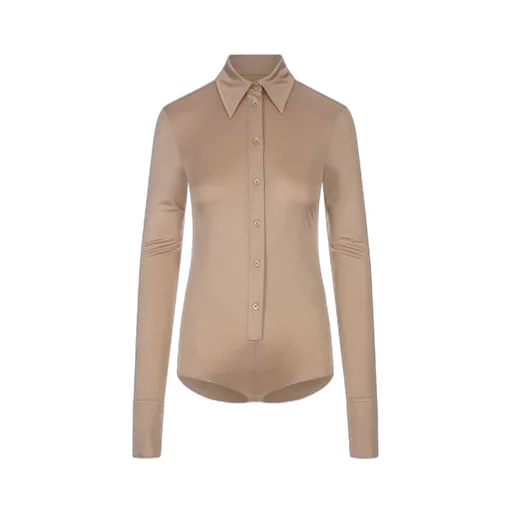 Satin-Finish Point-Collar Bodysuit