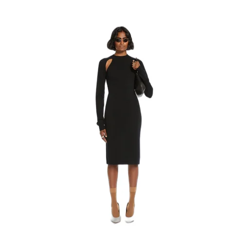High-Necked Long-Sleeved Wool Dress