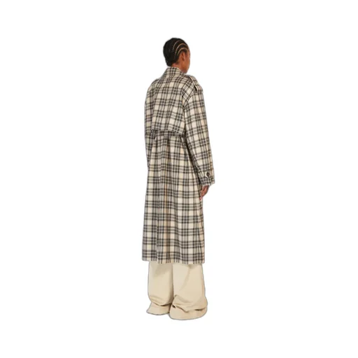 Check-Pattern Belted Coat