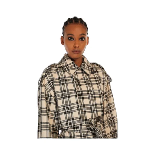 Check-Pattern Belted Coat