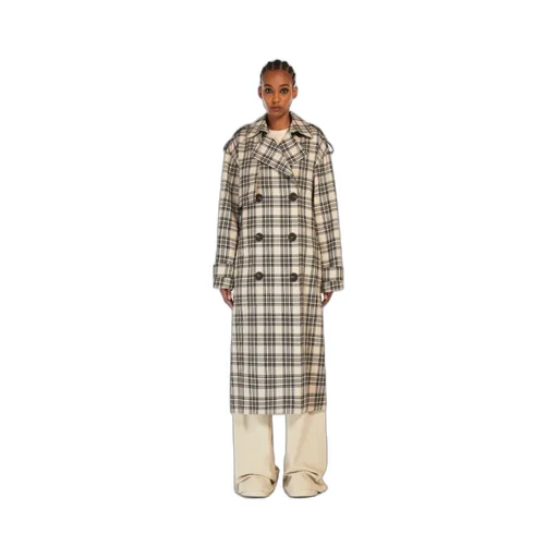Check-Pattern Belted Coat