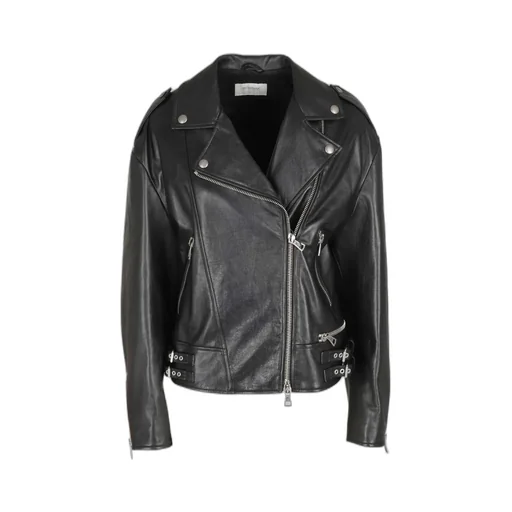 Logo Lapel Leather Jacket