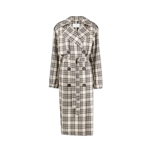 Check-Pattern Belted Coat