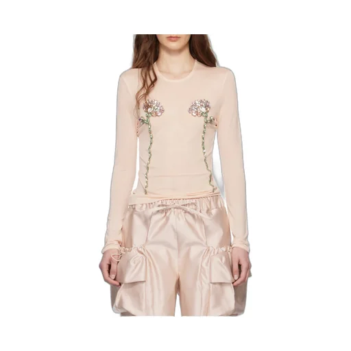 Embellished Double Carnation Mesh Top