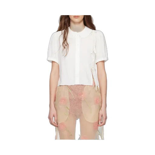 Cropped Bow Slit Puff Sleeve Shirt