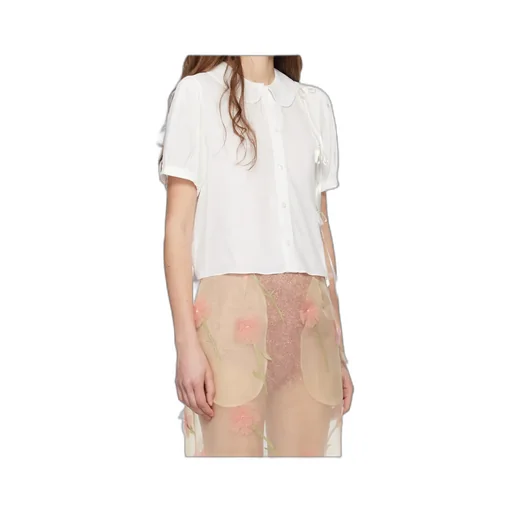 Cropped Bow Slit Puff Sleeve Shirt