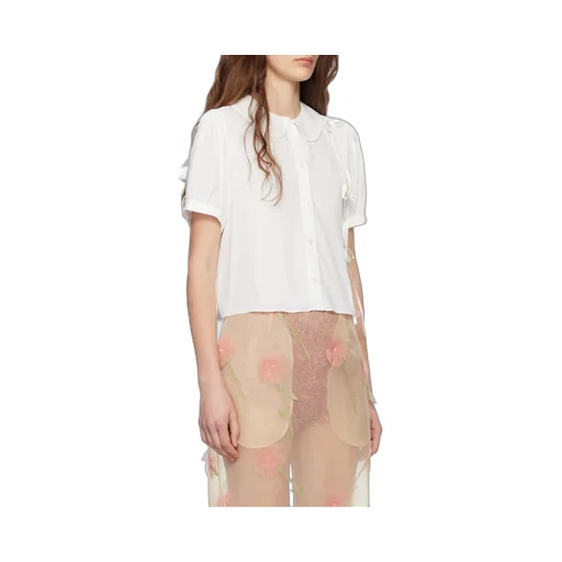 Cropped Bow Slit Puff Sleeve Shirt