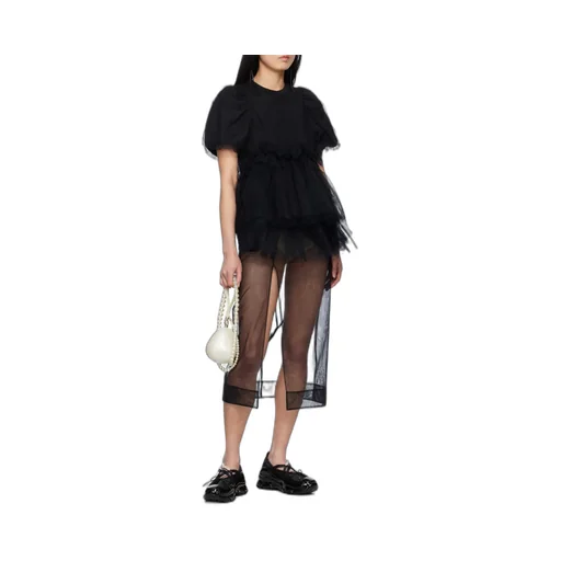 Tulle Overlay Puff Sleeve T-Shirt