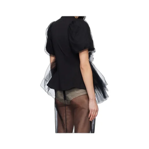 Tulle Overlay Puff Sleeve T-Shirt
