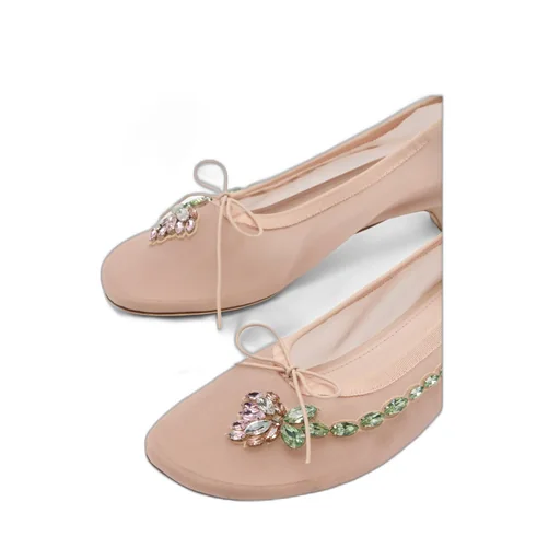 Mesh Embellished Ballerina Heel Pumps
