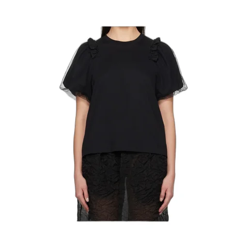Tulle Overlay Puff Sleeve Frill T-Shirt