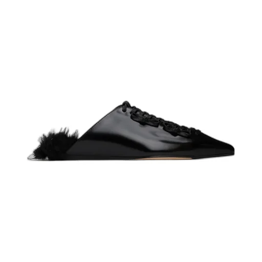 Pointed-Toe Faux-Fur Muller Shoes