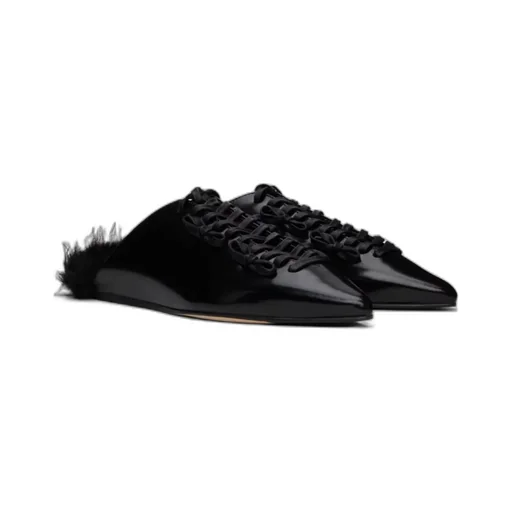 Pointed-Toe Faux-Fur Muller Shoes
