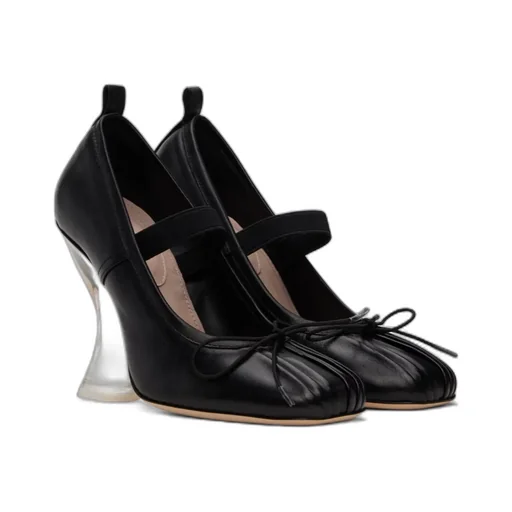 Heeled Leather Ballerina Shoes