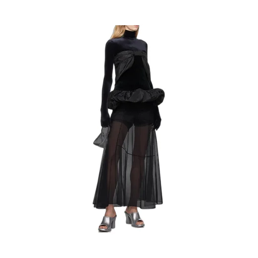Flared Sheer Tulle Midi Skirt