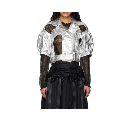 Cut-Out Leather Biker Jacket