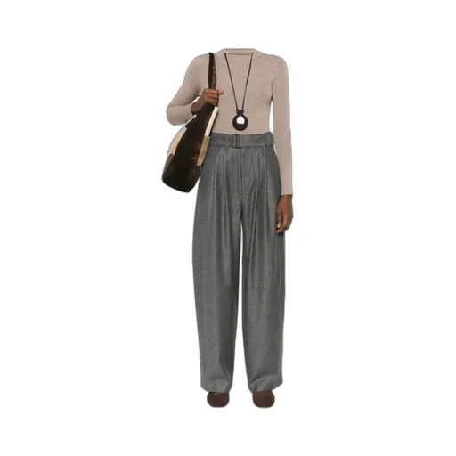 High Waist Wool Blend Trousers With Belt