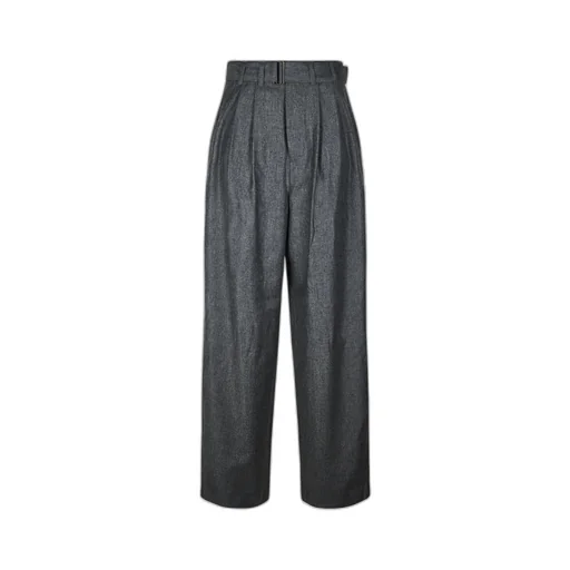 Belted Pleated Straight Trousers