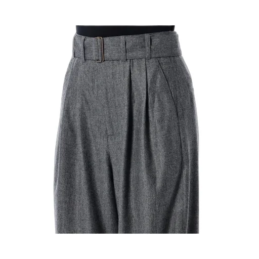 Belted Pleated Straight Trousers