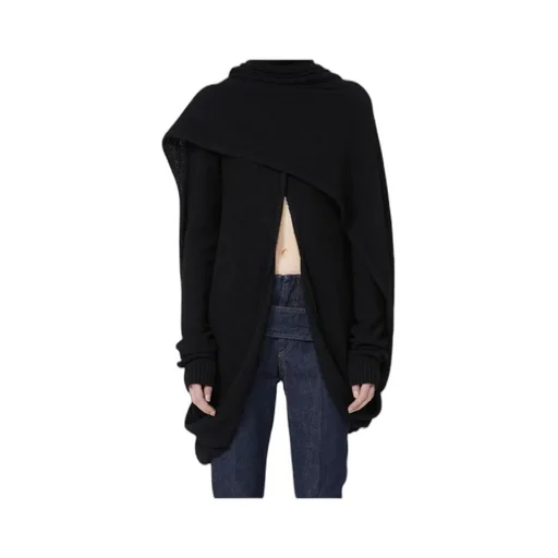 High-Neck Front Slit Knitted Jumper