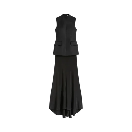 Long Bi-Material Dress