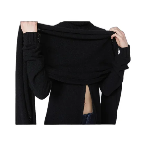 High-Neck Front Slit Knitted Jumper