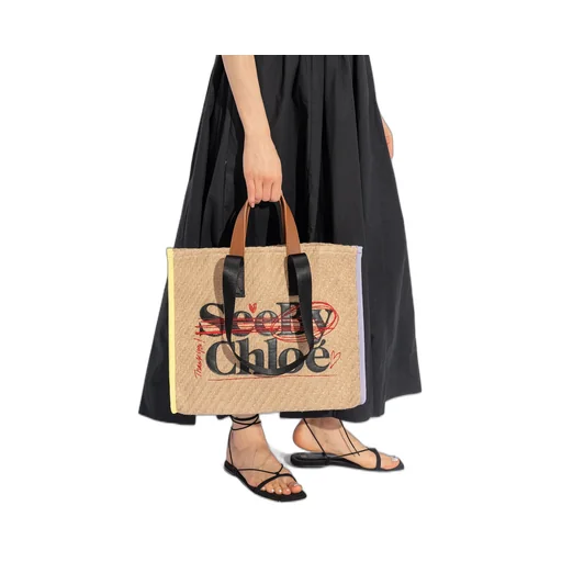 Logo Patch Straw Tote Bag