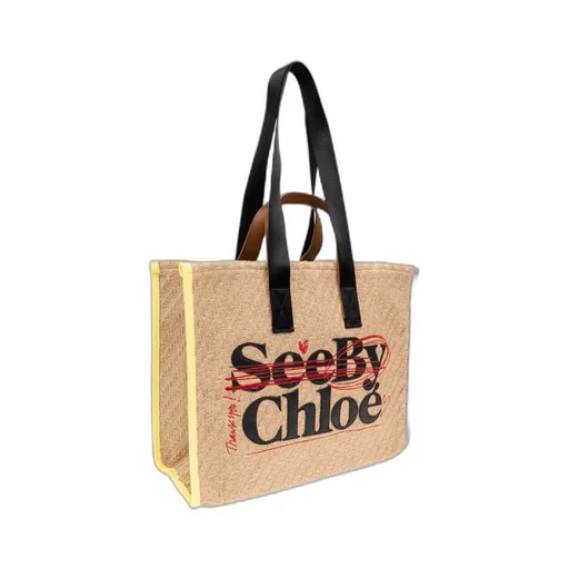 Logo Patch Straw Tote Bag