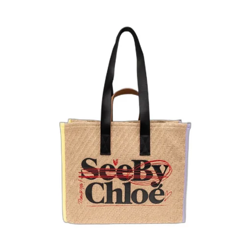 Logo Patch Straw Tote Bag
