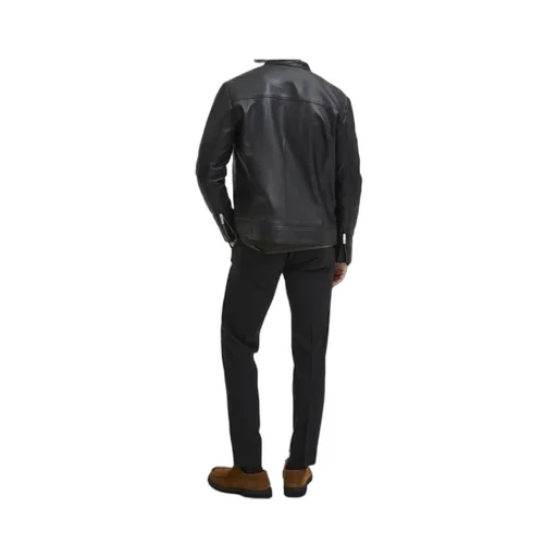 Zippered Long-Sleeved Leather Jacket