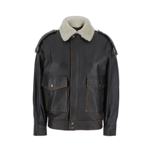 Shearling-Collar Leather Jacket