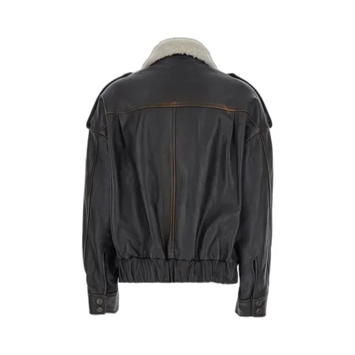 Shearling-Collar Leather Jacket