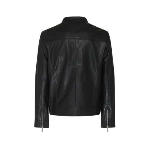 Zippered Long-Sleeved Leather Jacket